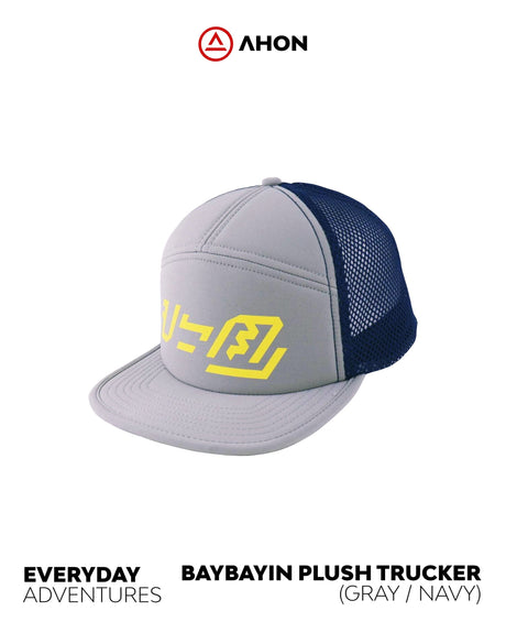 Baybayin Plush Trucker Cap (gray / navy) - Ahon.ph